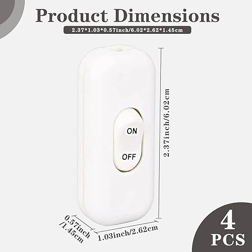 Interruttore Lampada, 4 Pezzi interruttore luce, Interruttore Luce, interruttori luce, Interruttore Abat Jour, ON/OFF Interruttore per Lampada per Tutti i Tipi di Lampade Elettriche da Tavolo (Bianco) - Honorern