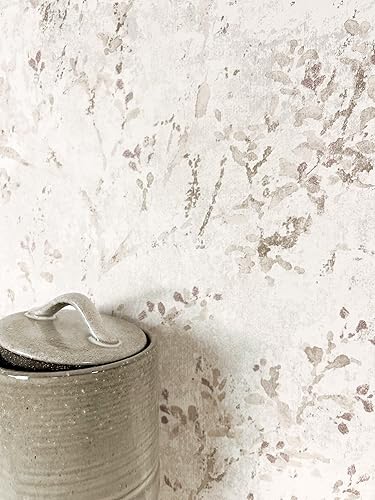 carta da parati Azzurre Foglia Tessuto non Tessuto - Floreale Grigio Beige Rami Tendine della foglia Ottica 3D - Honorern