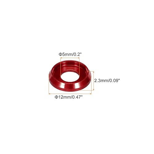 M5 Rondelle Coniche Svasate, Dia Foro 5mm/0,2' Guarnizioni Alluminio per Viti RC/FPV/PC/Drone/Accessori Modelli Meccanici, Confezione da 30 (Rosso) - Honorern