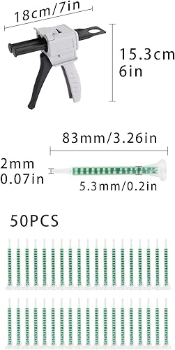 Set di Pistola per Colla, Pistola per colla epossidica da 50 ml AB 1:1, Pistole per Silicone per DIY siringa di miscelazione da 83 mm, 50 pezzi, 50 ml-1:1, leggera, flessibile, resistente - Honorern