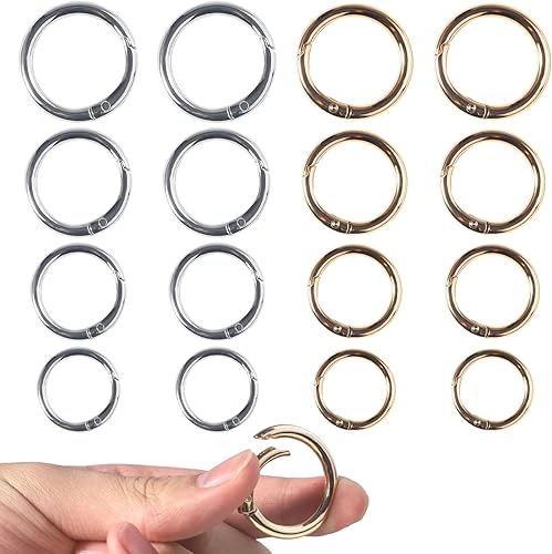 16 Pezzi Moschettone Tondo Moschettoni Piccoli in Metallo O Ring Fibbia a Scatto Anelli Diviso a Molla in Argenti Dorato per Portachiavi Zaino da Appendere Ornamento Fai-da-te - Honorern