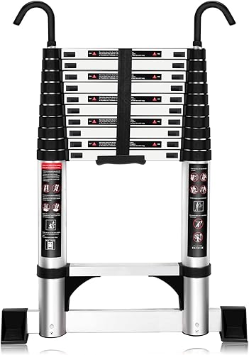 Scala Telescopica Pieghevole in Alluminio 4,4 (2,2 + 2,2) m,Scala Pieghevole con Puleggia Rimovibile e Bilanciamento,Scala Multiuso Portatile,Antiscivolo,Carico Massimo 150 kg - Honorern
