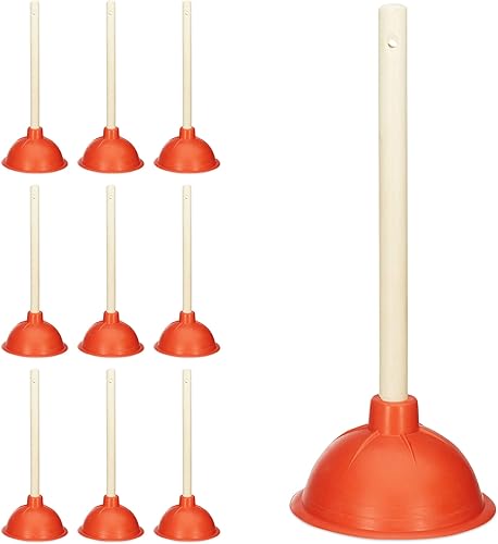 Relaxdays Sturalavandini a Pressione, Ventosa in Gomma, Manico Estraibile e Occhiello, Stura WC & Doccia, Rosso/Naturale - Honorern