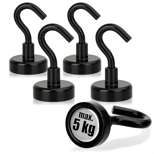 com-four® 10 Ganci magnetici al neodimio da 3 kg - Potente Magnete da Officina con Gancio 38 x 15 mm - per Cucina, Bagno, Garage o Ufficio - Gancio Appendiabiti con Magnete al neodimio - Honorern