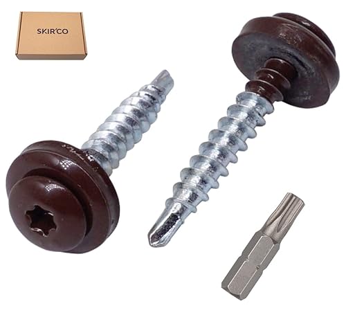 SKIR'CO Confezione da 250 viti per coperture in metallo, 4,8 x 35 mm verniciate autoperforanti con rondelle EPDM, vite Torx in lamiera (250, marrone cioccolato RAL 8017) - Honorern