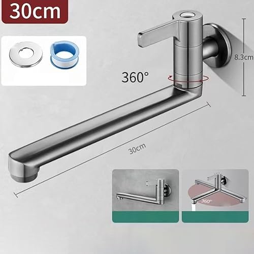 Rubinetto dell'acqua fredda con portata estesa, design girevole, adatto per montaggio a parete in varie impostazioni (20 cm) - Honorern