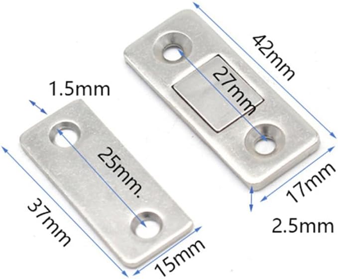 Set di 2 fermaporta magnetici, in acciaio INOX, con 8 viti, colore: Argento - Honorern