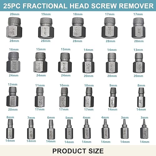 Set di 25 Pezzi Estrattore Viti Danneggiate- Estrattori Per Viti Spanate, Rimuovi Facilmente Viti Danneggiate e Bulloni Arrugginiti - Honorern