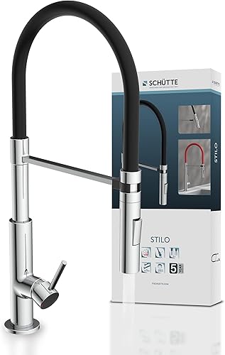 SCHÜTTE 79180 doccetta Estraibile, Girevole a 360 Gradi per Cucina, Rubinetto Miscelatore monocomando in Cromo/Nero - Honorern
