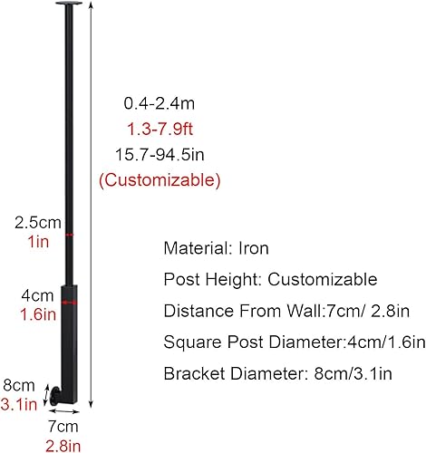 Ringhiera Per Scale Balaustre per scale personalizzabili in ferro nero per interni, Moderno ponte balaustre per case decorativo, Oro/bianco Colonna a balaustro per mansarda/corridoio(Black,0.6m/23.6in - Honorern