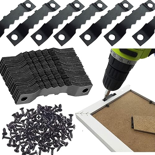 Foto Cornice Ganci Appendini da 40 mm, portafoto da 50 pezzi con cornice a dente, doppio foro con viti, dorato - Honorern