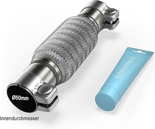 Tubo flessibile universale, tubo flessibile, tubo corrugato, tubo flessibile in acciaio inox, diametro 45 mm x 200 mm x 310 cm, con 2 fascette di scarico, installazione senza saldatura - Honorern