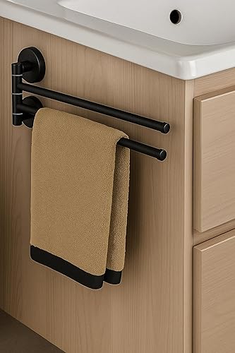 Porta Asciugamani Adesivo da Parete o Mobili Bagno - 2 POSTI - Non Necessita Foratura - 180° - Design Moderno - Doppio Braccio Mobile - Porta Salviette da Muro da Incollare Bagno, Doccia, Casa - Honorern