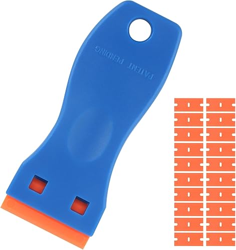 Raschietto, RISVOWO Razor Blade Spatola + 20 Lame in Plastica, Raschietto Forno, Raschietto Silicone per Vetro rimozione di residui adesivi adesivi per finestre di vetro e autoadesivi auto - Honorern