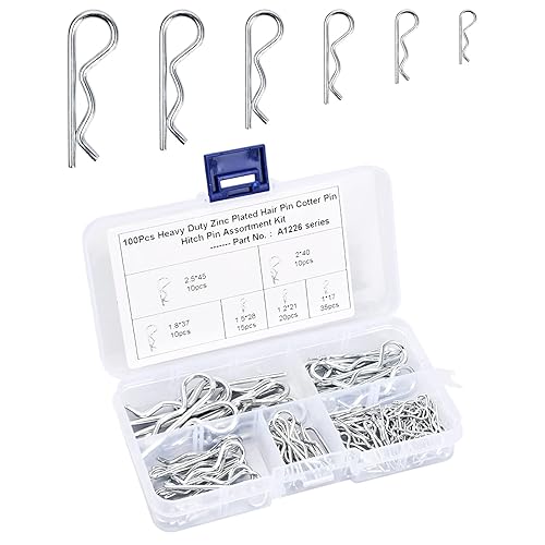 R Clip, 100 Pezzi Cotter Pin, Clip Coppiglia di Fissaggio in Acciaio Inossidabile, 6 misure Forma di R Coppiglia a Resistente con Scatola Immagazzinaggio per Auto Hardware di Fissaggio del Trattore - Honorern
