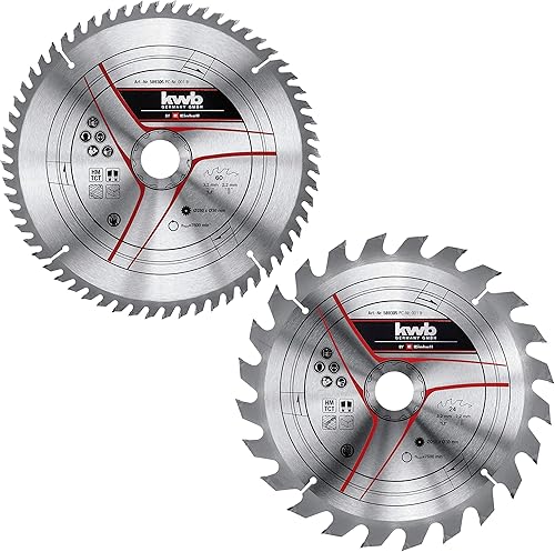 kwb by Einhell - Set di 2 lame per sega circolare, 250 x 30 mm, 2 pezzi, 2 lame HM, Ø 250 x 30 mm, max. 7600 min-1, 60 denti, adatto per sega circolare da tavolo e troncatrice Einhell - Honorern
