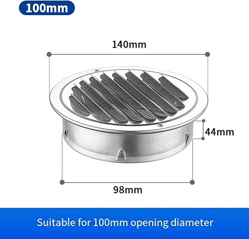 Griglia di ventilazione rotonda in acciaio , 70-300 mm, per condotto di ventilazione, per cucina, bagno, armadio (120 mm) - Honorern