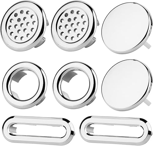 Troppopieno, 8 pezzi Universale Copertura di troppo pieno del lavandino Anello di troppo pieno del lavandino Protezione di troppo pieno in plastica Cucina Bagno (Argento) - Honorern