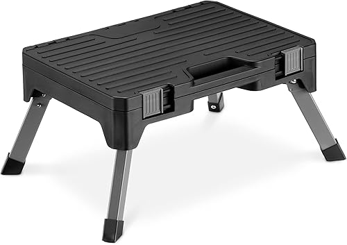 Navaris Scaletta Pieghevole Cassetta Porta Attrezzi 2in1 - Valigetta Portattrezzi Vuota e Sgabello Portatile - Scalino Camper - Scala Resistente 150kg - Honorern