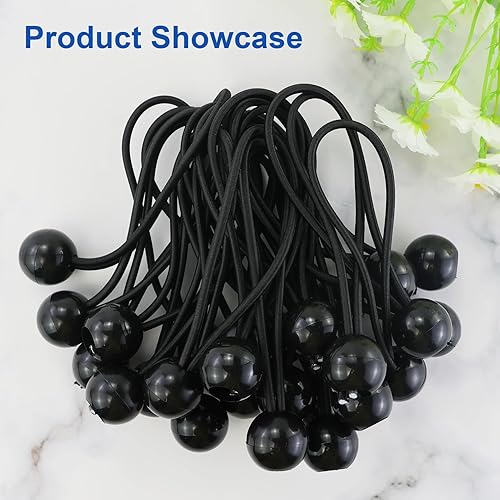 27 corde elastiche con palline da 15,2 cm, diametro 4 mm, con palline, elastici, cinghie elastiche resistenti per teloni, asta per bandierine, tenda da campeggio, baldacchino, gazebo, tendone (nero) - Honorern