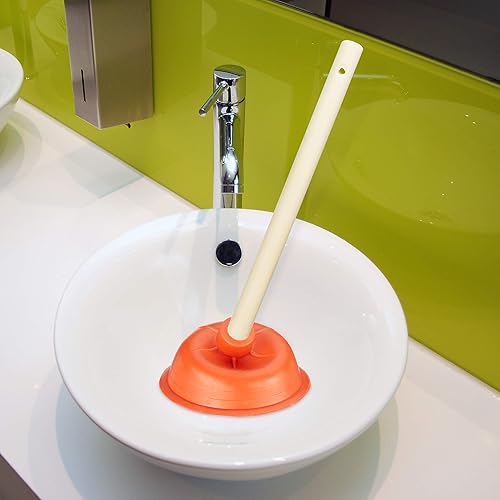 Relaxdays Sturalavandini a Pressione, Ventosa in Gomma, Manico Estraibile e Occhiello, Stura WC & Doccia, Rosso/Naturale - Honorern