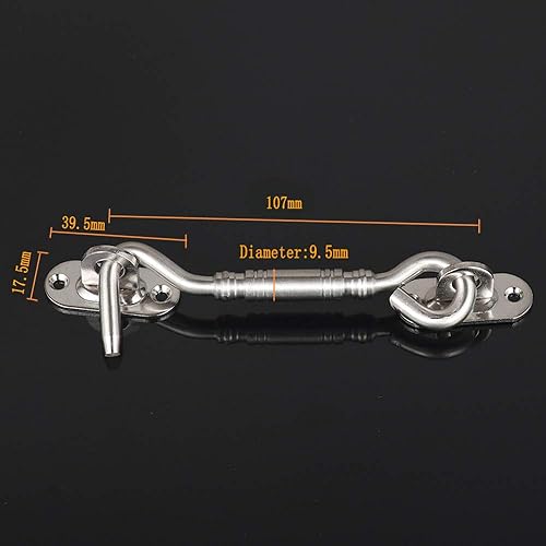 2 Pezzi Pesante Gancio in Acciaio Inox 4 Pollici/100mm,Gancio per Finestra con 8 Viti di Montaggio per Porta Fienile, Armadio, Finestra,Argento - Honorern