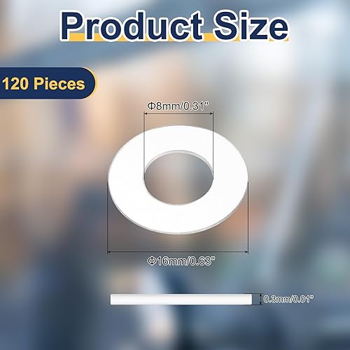 sourcing map 120 rondelle piatte M8 in PVC, diametro interno 8 mm, diametro esterno 16 mm, spessore 0,3 mm, guarnizione in foglio di plastica, guarnizione distanziatore ad anello per tubo dell'acqua, - Honorern