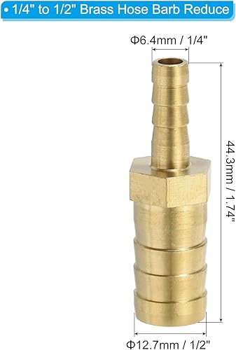 Riduttore Ottone Barb per Tubo da 1/4' a 1/2', 2 Pezzi Raccordi Barbati per Tubi con 4 Morsetti in Acciaio Inox per Riduzione, Unione e Adattamento per Aria, Acqua, Carburante - Honorern