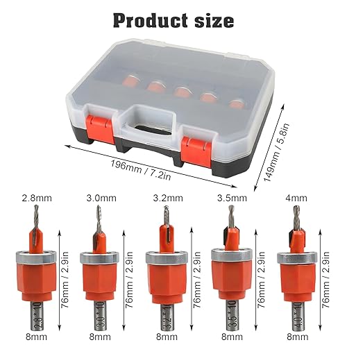 5 Pezzi Svasatore per Legno, Regolabile, Alta Precisione, Punte Legno con Svasatore, Punte da Trapano Svasate, Diametro del Gambo 8 mm, Punte per Svasatura hss, per Forare Legno e Plastica (1) - Honorern