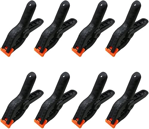 8 Pezzi Morsetti a Molla da 7cm, Nylon Morsetti a Molla Pesanti, Morsetti in Mussola di Plastica Resistente, Per Mussola di Fondo, Tela, Carta, Schermo Cromato, Clip Resistente (Nero) - Honorern