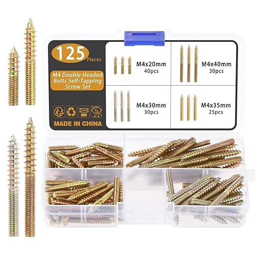 125 Pezzi Viti a Doppia Filettatura, M4 x 20/30/35/40mm Vite Autofilettante a Doppia Testa Vite a Doppia Filettatura per Mobili in Legno per Fissare - Honorern