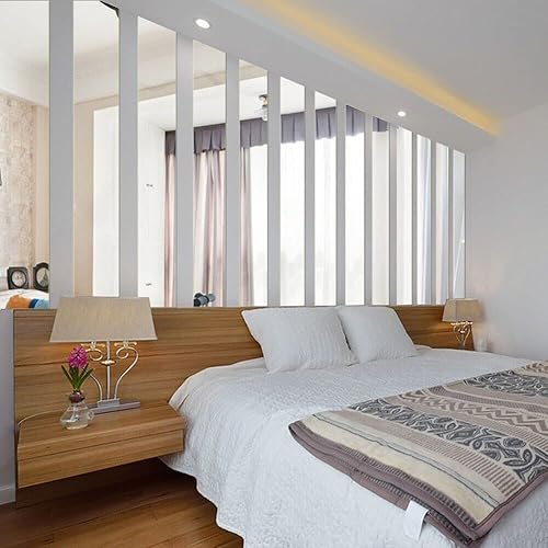 Adesivo da parete a specchio acrilico a mosaico, 10 pezzi, striscia lunga argento, adesivi da parete per soggiorno, bagno, camera da letto, casa, 5 × 50 cm - Honorern