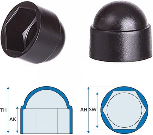 Cappucci copri-dado bulloni M8 (chiave 13) Nero cappucci di protezione per viti 10 pezzi Cappucci protettivi esagonali Tappi plastica EMFA ® - Honorern