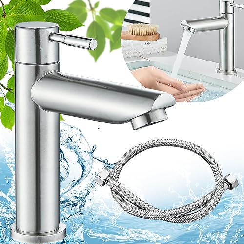 Rubinetto per Acqua Fredda, Rubinetto per Lavabo Alto, Rubinetto Bagno Lavabo, Miscelatore Monocomando per Lavandino, Rubinetto per Lavabo, Con Tubo Da 60cm, Per Bagni e Cucine(Argento) - Honorern
