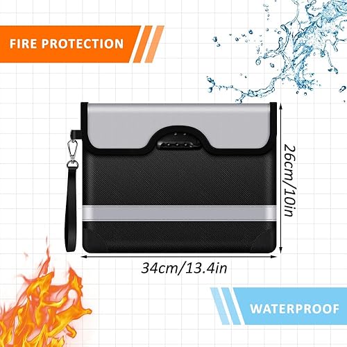 YunBey Borsa Portadocumenti Impermeabile e Ignifuga con Serratura Portadocumenti Moto Impermeabile Porta Documenti Viaggio per Denaro Documenti A4 Passaporto (33,5×25,5 cm) - Honorern