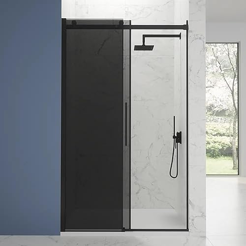 Box Doccia Porta Nicchia 140cm Apertura Scorrevole Vetro Temperato Trasparente 8mm Anticalcare Installazione Reversibile Profili In Alluminio Nero Opaco Altezza 195cm Mod. Creta - Honorern
