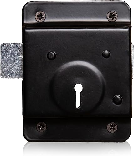 Rimlock, Sashlock A Montaggio Superficiale Con Chiavistello Integrato E Catenaccio A Chiave, Finitura Liscia, Ideale Per Porte In Legno Esterno (Nero - 100mm) - Honorern