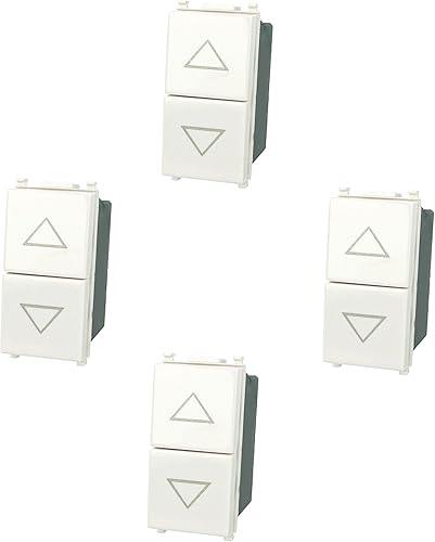 4 Pezzi Pulsante doppio INTERBLOCCATO sali e scendi 10A per tapparelle serranda compatibile con Vimar Plana colore Bianco incasso presa a muro confezione 4 pz - Honorern