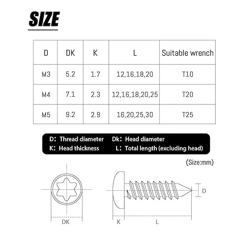 50 Pezzi M3 x 10mm Viti Autofilettanti Antifurto in Acciaio Inossidabile Torx Viti a Testa Svasata A2 V2A Viti per Legno a Testa Viti a Testa Bombata Torx - Honorern