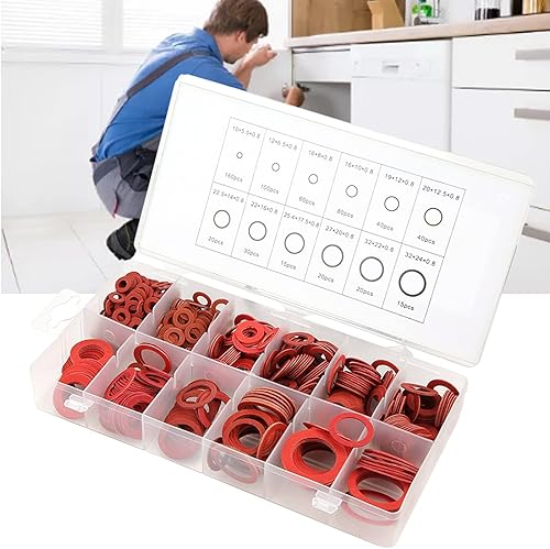 Kit di rondelle 600 pezzi, 12 misure Kit di rondelle piatte in fibra di carta in acciaio rosso per uso domestico Rondelle di isolamento marine automobilistiche Set assortito con scatola(#1) - Honorern