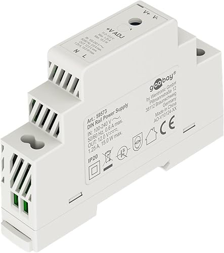 Goobay 59573 - Alimentatore di rete a binario 12 V, trasformatore ideale per il funzionamento di sistemi di sorveglianza e accesso/trasformatore campanello 12 V, citofono/campanello DIN Rail 1,25 A e - Honorern