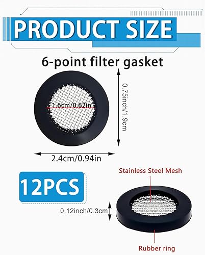 12pcs Guarnizioni Doccia per Rondelle in Gomma per Tubo Doccia, Filtrante in Acciaio Inossidabile Guarnizione, Adatto per conexión roscada de manguera de entrada de 3/4', Nero - Honorern