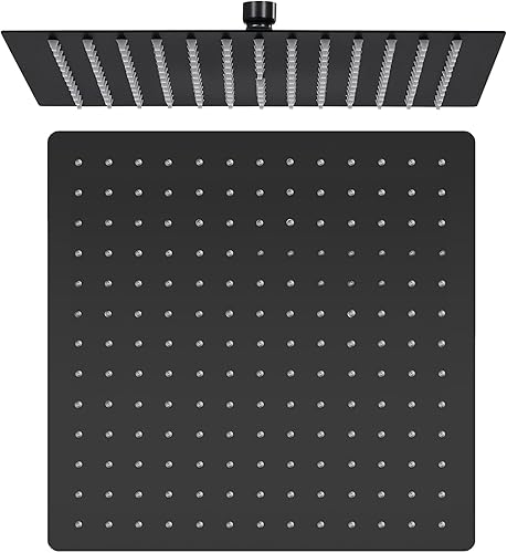 VALAZ Spruzzatore doccia 25 cm acciaio inox SUS304 rotondo nero opaco standard G1/2 inclinabile effetto pioggia tettarelle in silicone facile pulizia anticalcare alta e bassa pressione testa - Honorern