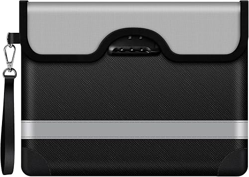 YunBey Borsa Portadocumenti Impermeabile e Ignifuga con Serratura Portadocumenti Moto Impermeabile Porta Documenti Viaggio per Denaro Documenti A4 Passaporto (33,5×25,5 cm) - Honorern