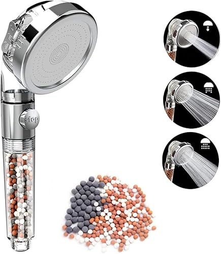 Soffione Doccia con Anticalcare - Soffione Doccia Alta Pressione 3 tipi di Getto - Risparmio idrico Filtro e Sfera Minerale - Honorern