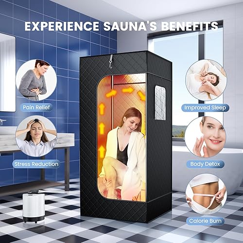 Sauna da Casa, 9 Impostazioni di Temperatura e Sauna Portatile per Tutto il Corpo, Dotata di Motore a Vapore da 2.6 Litri e 1000W, Sauna a Vapore per Disintossicazione, Relax (180x85x85cm) - Honorern