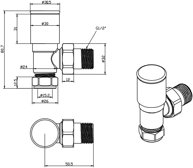 Coppia di Rubinetti Termosifone ad Angolo in Ottone Spazzolato - Honorern