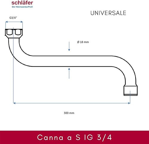 400213 Schläfer | Canna di Ricambio Girevole per Rubinetto Cucina a Parete a S, Lunghezza 25 cm con Ghiera 3/4' (Ø 24,9 mm), Compatibile con Aeratore Neoperl Anticalcare M22 (Incluso) - Honorern