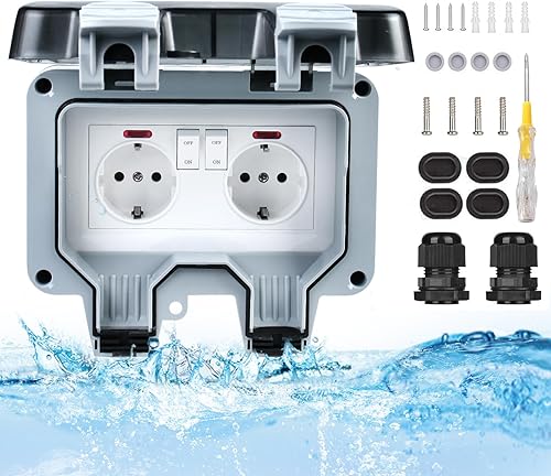 Presa Esterna Impermeabile IP66, Resistente Alle Intemperie, Da Giardino e Da Parete, Con Contatto Di Protezione e Coperchio Ribaltabile, Per Ambienti - Honorern