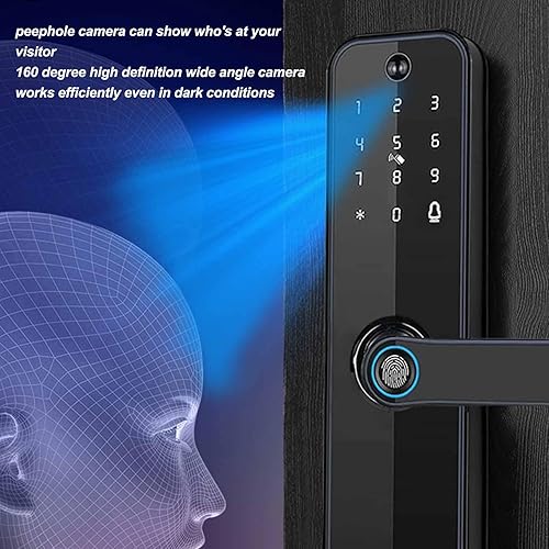 Smart Lock Video con Fotocamera, Serratura WiFi 6 in 1 con Ingresso Senza Chiave e Riconoscimento Facciale, Serratura con Impronta Digitale per Controllo App per Porta D'ingresso - Honorern